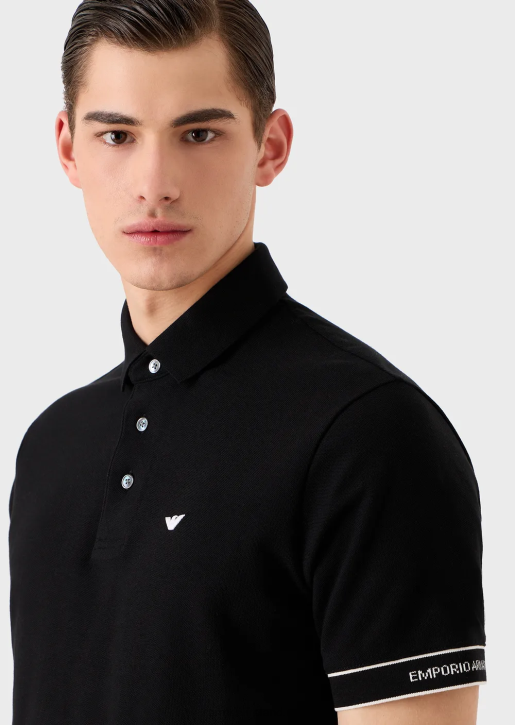 Men 086V1533 Jersey Polo Shirt With Placed Jacquard Logo Armani Black