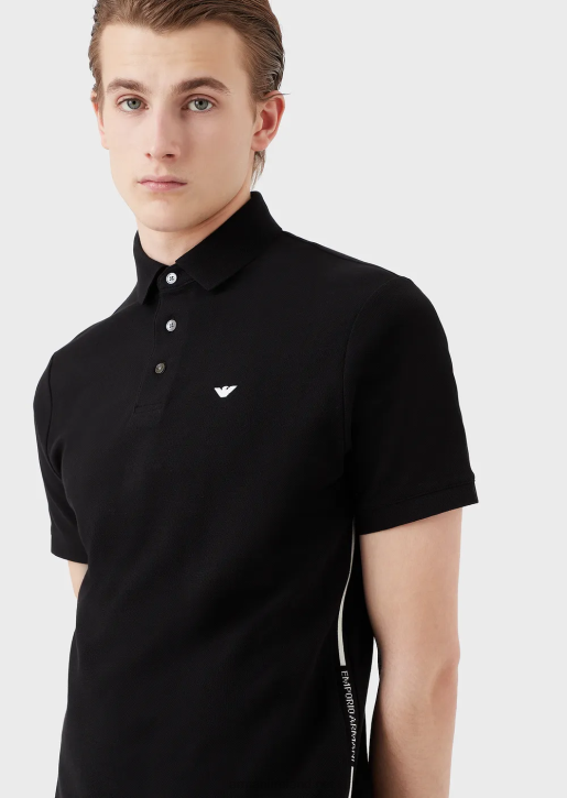 Men 086V1534 Jersey Polo Shirt With Placed Jacquard Logo Armani Black Logo