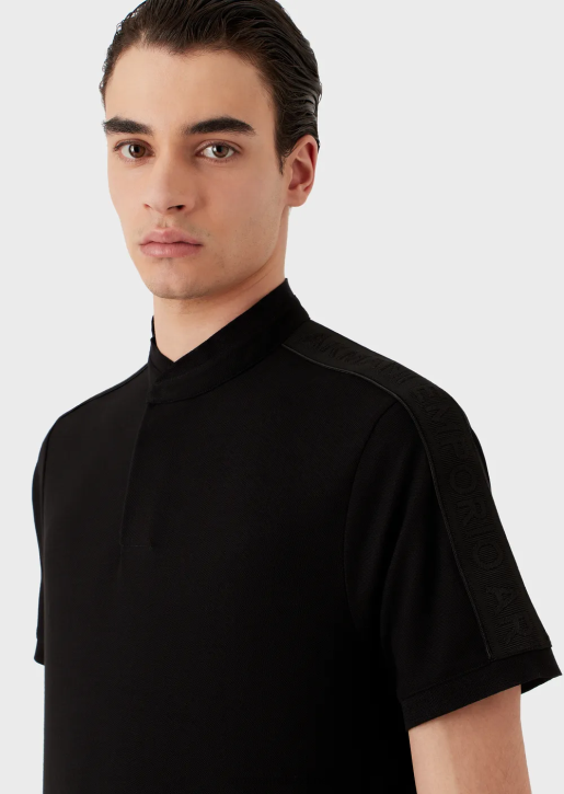 Men 086V1535 Jersey Polo Shirt With Guru Collar And Logo Tape Armani Black
