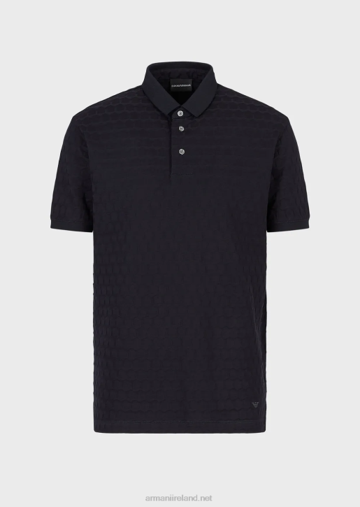 Men 086V1536 Jersey Polo Shirt With Geometric Jacquard Motif Armani Navy Blue