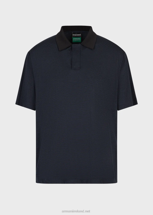 Men 086V1537 Striped Pure Virgin Wool Jersey Polo Shirt Armani Navy Blue