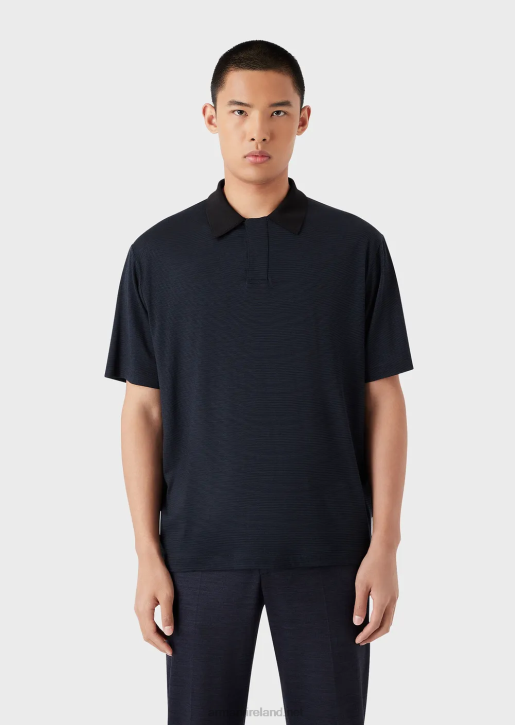 Men 086V1537 Striped Pure Virgin Wool Jersey Polo Shirt Armani Navy Blue