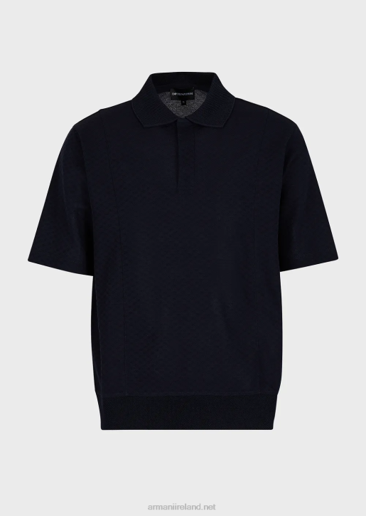 Men 086V1538 Jacquard-Knit Polo Shirt With Micro Pattern Armani Navy Blue