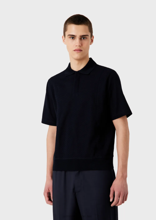 Men 086V1538 Jacquard-Knit Polo Shirt With Micro Pattern Armani Navy Blue