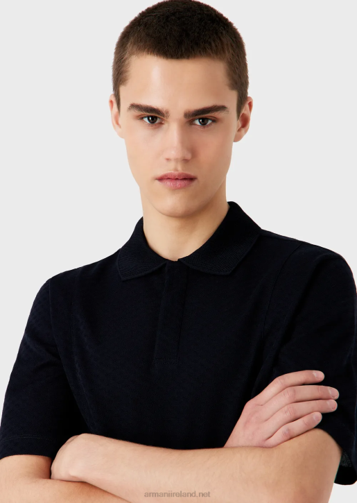 Men 086V1538 Jacquard-Knit Polo Shirt With Micro Pattern Armani Navy Blue