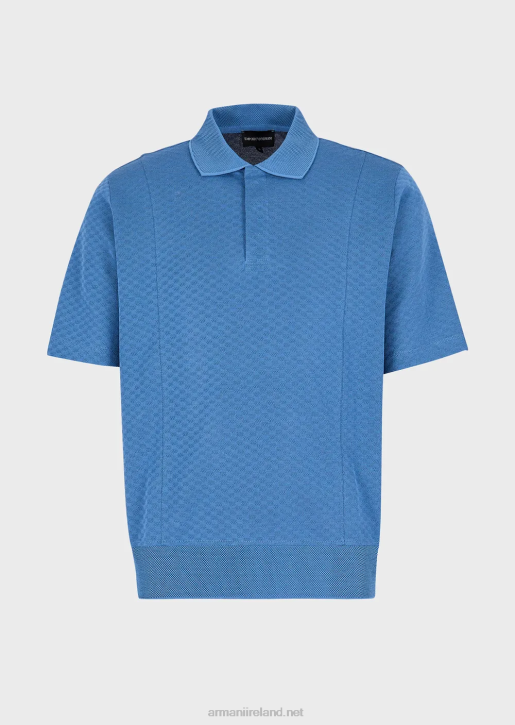 Men 086V1539 Jacquard-Knit Polo Shirt With Micro Pattern Armani Azure