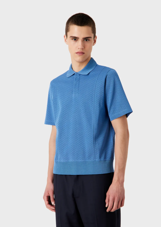 Men 086V1539 Jacquard-Knit Polo Shirt With Micro Pattern Armani Azure