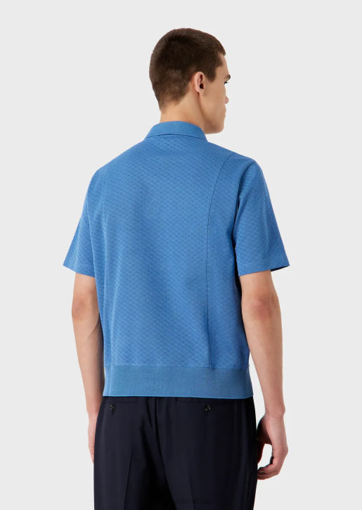 Men 086V1539 Jacquard-Knit Polo Shirt With Micro Pattern Armani Azure