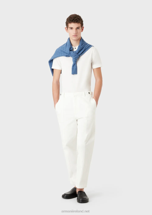 Men 086V1541 Slim-Fit Polo Shirt With Contrasting Trim Armani White
