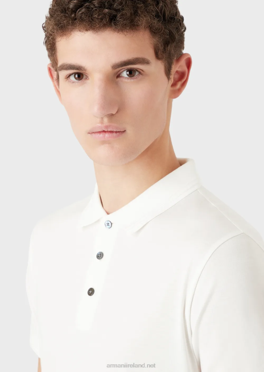 Men 086V1541 Slim-Fit Polo Shirt With Contrasting Trim Armani White