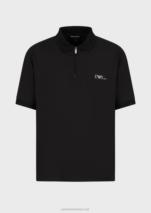 Men 086V1544 Light Wool Polo Shirt With Partial Zip Armani Black