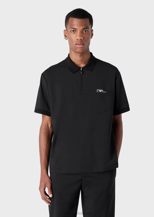 Men 086V1544 Light Wool Polo Shirt With Partial Zip Armani Black