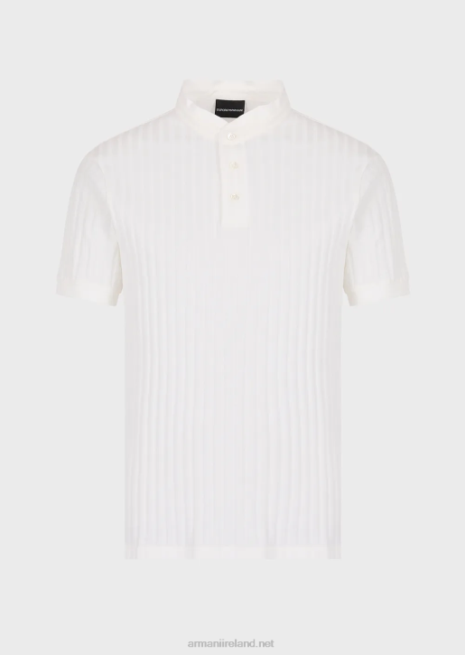 Men 086V1545 Guru-Collar Jersey Polo Shirt With An All-Over Jacquard Motif Armani White