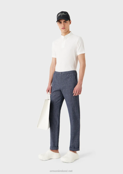 Men 086V1545 Guru-Collar Jersey Polo Shirt With An All-Over Jacquard Motif Armani White
