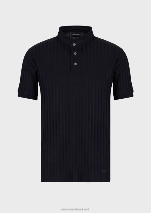 Men 086V1546 Guru-Collar Jersey Polo Shirt With An All-Over Jacquard Motif Armani Navy Blue
