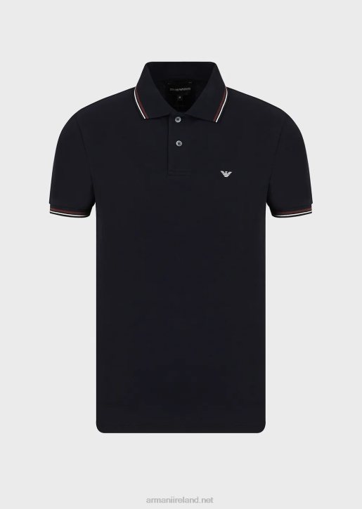 Men 086V1547 Stretch Pique Polo Shirt With Micro Eagle Armani Navy Blue