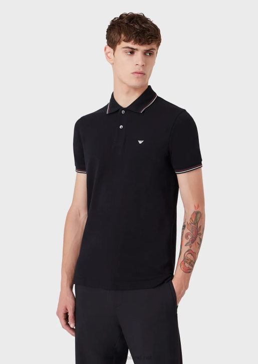 Men 086V1547 Stretch Pique Polo Shirt With Micro Eagle Armani Navy Blue