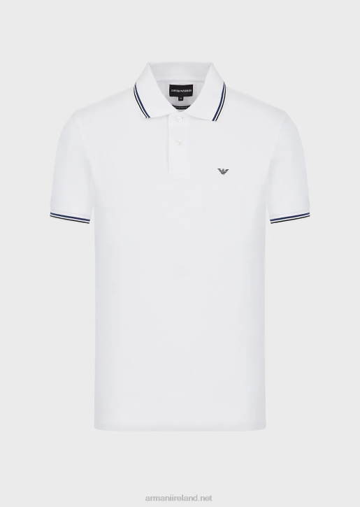Men 086V1548 Stretch Pique Polo Shirt With Micro Eagle Armani White