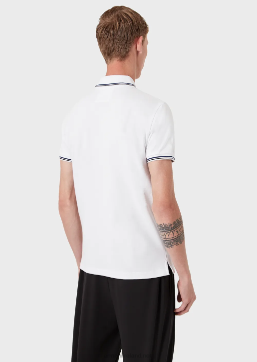 Men 086V1548 Stretch Pique Polo Shirt With Micro Eagle Armani White