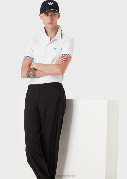 Men 086V1548 Stretch Pique Polo Shirt With Micro Eagle Armani White