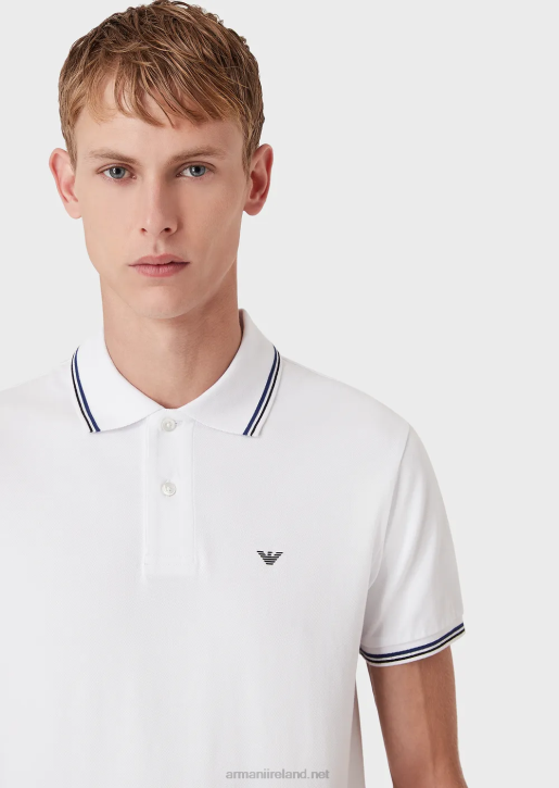 Men 086V1548 Stretch Pique Polo Shirt With Micro Eagle Armani White