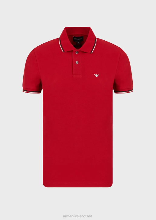 Men 086V1549 Stretch Pique Polo Shirt With Micro Eagle Armani Red