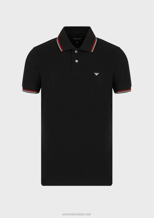 Men 086V1550 Stretch Pique Polo Shirt With Micro Eagle Armani Black