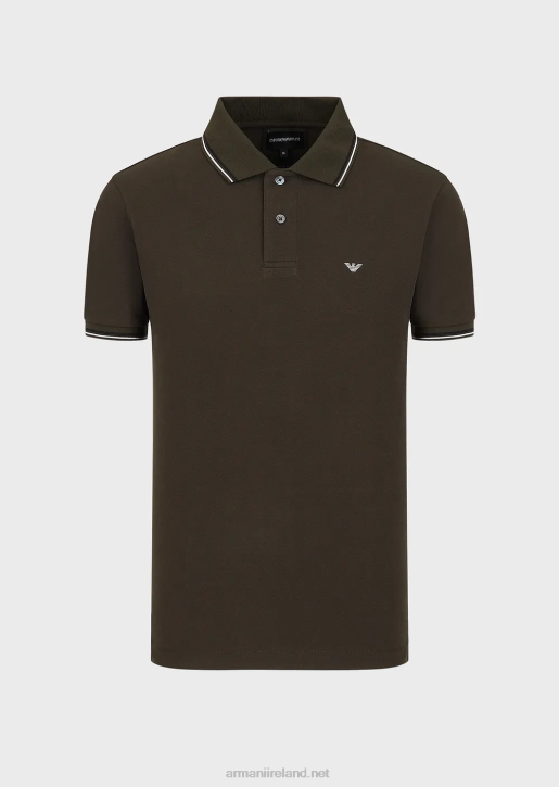 Men 086V1551 Stretch Pique Polo Shirt With Micro Eagle Armani Military Green
