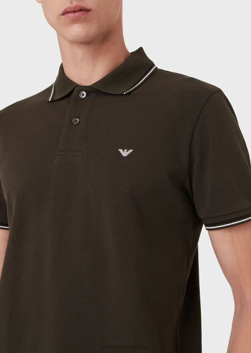 Men 086V1551 Stretch Pique Polo Shirt With Micro Eagle Armani Military Green