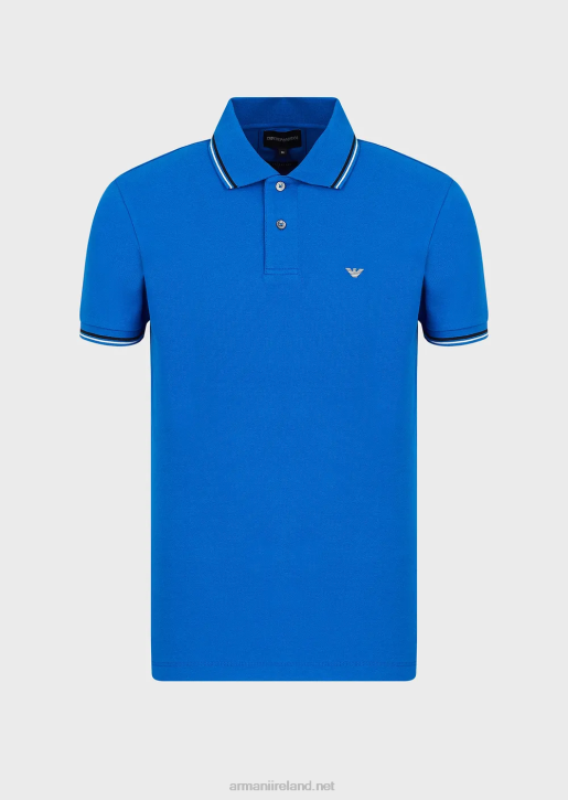 Men 086V1552 Stretch Pique Polo Shirt With Micro Eagle Armani China Blue