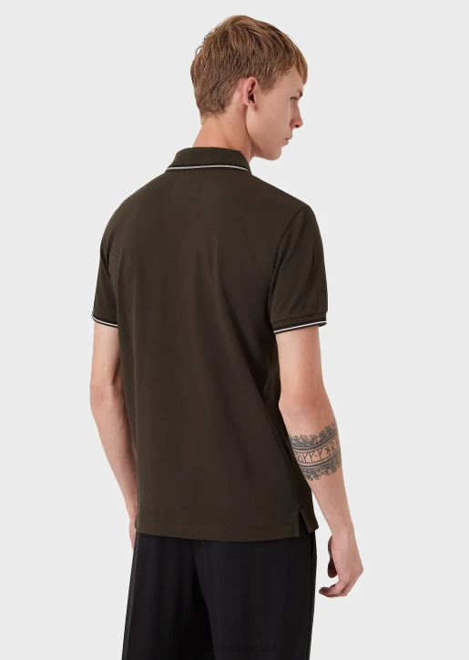 Men 086V1552 Stretch Pique Polo Shirt With Micro Eagle Armani China Blue