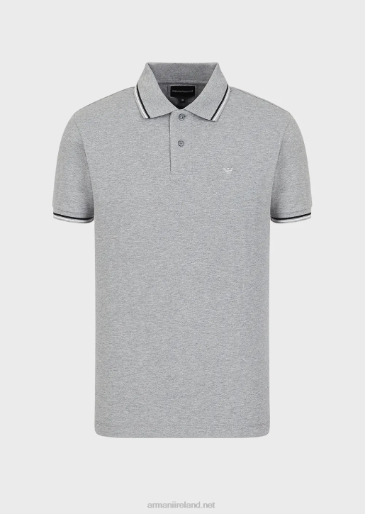 Men 086V1553 Stretch Pique Polo Shirt With Micro Eagle Armani Light Gray