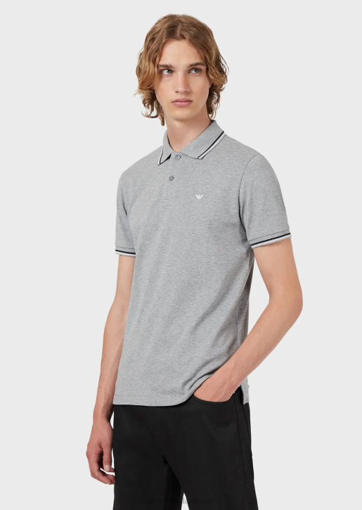 Men 086V1553 Stretch Pique Polo Shirt With Micro Eagle Armani Light Gray