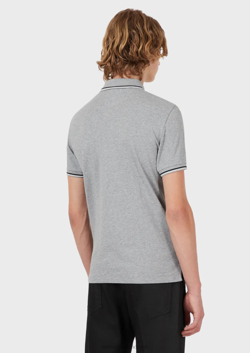 Men 086V1553 Stretch Pique Polo Shirt With Micro Eagle Armani Light Gray