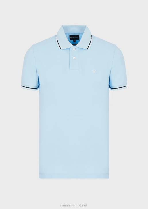 Men 086V1554 Stretch Pique Polo Shirt With Micro Eagle Armani Azure