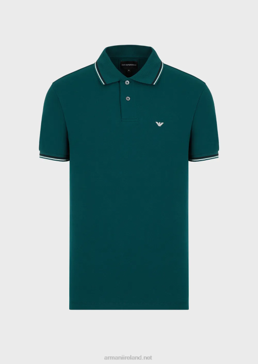 Men 086V1555 Stretch Pique Polo Shirt With Micro Eagle Armani Verde Scuro 1