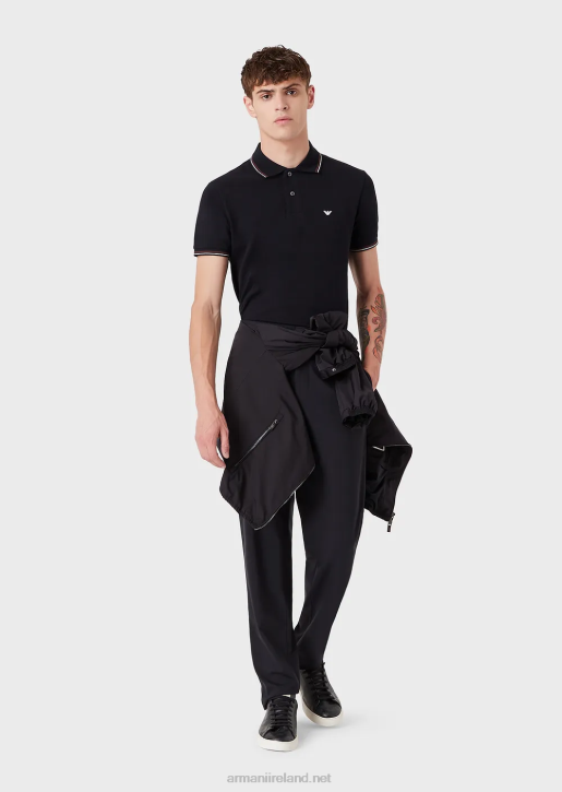 Men 086V1555 Stretch Pique Polo Shirt With Micro Eagle Armani Verde Scuro 1