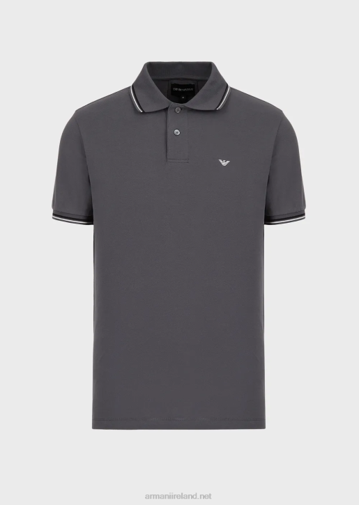 Men 086V1556 Stretch Pique Polo Shirt With Micro Eagle Armani Dark Gray