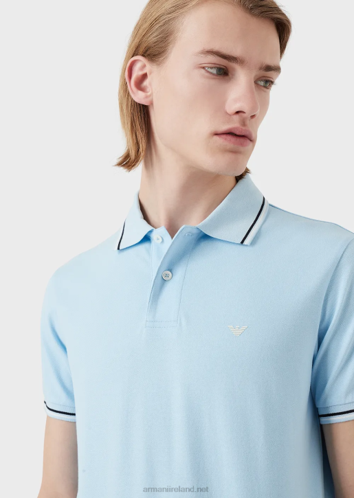 Men 086V1556 Stretch Pique Polo Shirt With Micro Eagle Armani Dark Gray