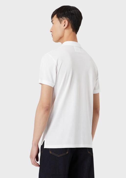 Men 086V1560 Mercerised Pique Polo Shirt With Micro Eagle Armani White