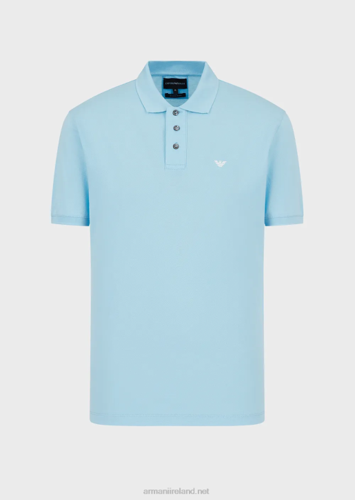 Men 086V1561 Mercerised Pique Polo Shirt With Micro Eagle Armani Azure