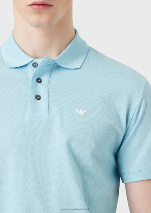 Men 086V1561 Mercerised Pique Polo Shirt With Micro Eagle Armani Azure