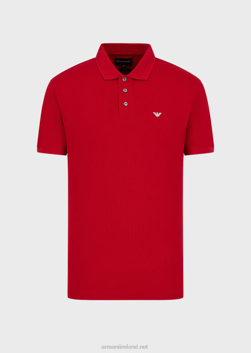 Men 086V1562 Mercerised Pique Polo Shirt With Micro Eagle Armani Red