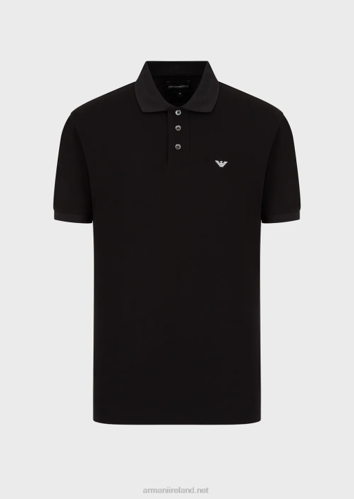 Men 086V1563 Mercerised Pique Polo Shirt With Micro Eagle Armani Black