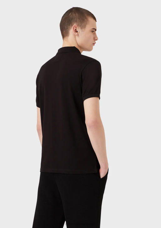 Men 086V1563 Mercerised Pique Polo Shirt With Micro Eagle Armani Black