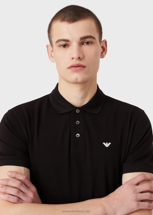 Men 086V1563 Mercerised Pique Polo Shirt With Micro Eagle Armani Black