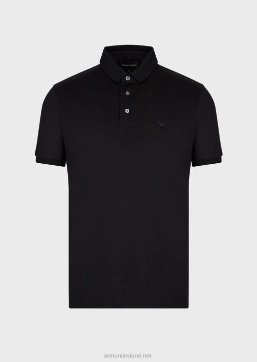 Men 086V1565 Tencel-Blend Jersey Polo Shirt With Micro Eagle Armani Black
