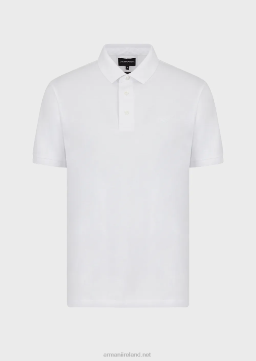 Men 086V1566 Tencel-Blend Jersey Polo Shirt With Micro Eagle Armani White