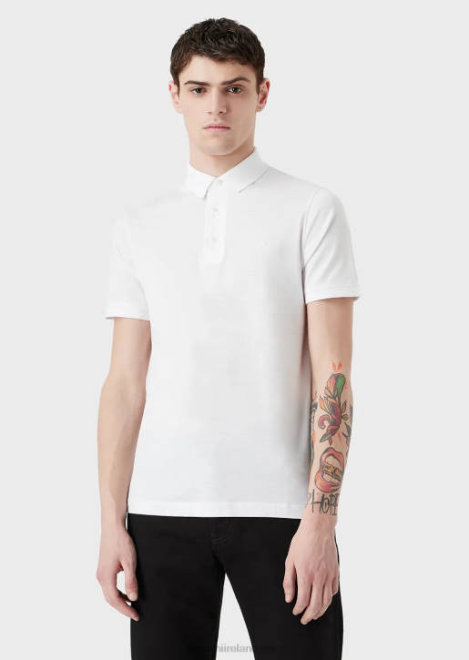 Men 086V1566 Tencel-Blend Jersey Polo Shirt With Micro Eagle Armani White