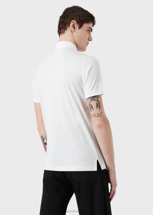 Men 086V1566 Tencel-Blend Jersey Polo Shirt With Micro Eagle Armani White